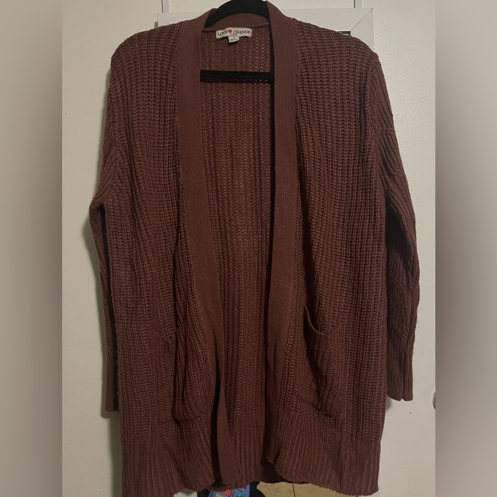 Burgundy open long sleeve cardigan